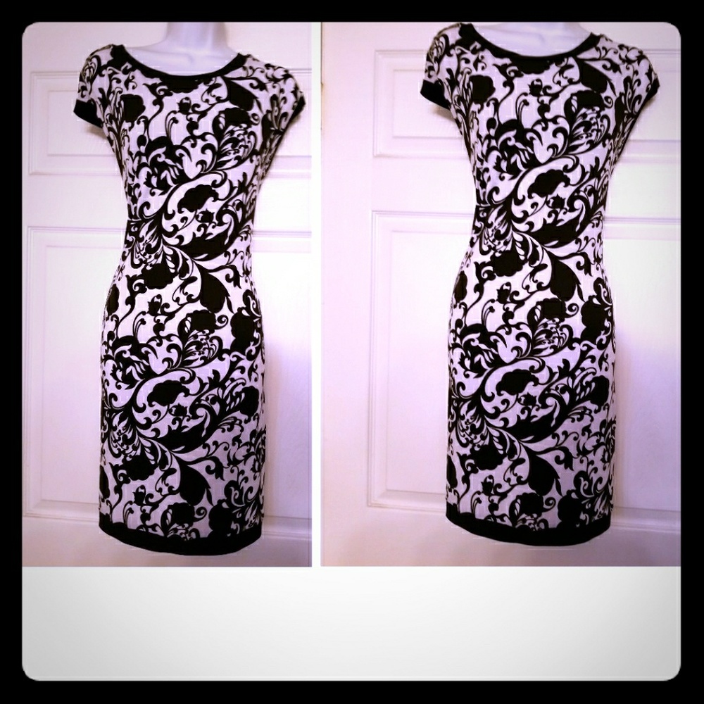 Cute black& white paisley print jersey knit sheath